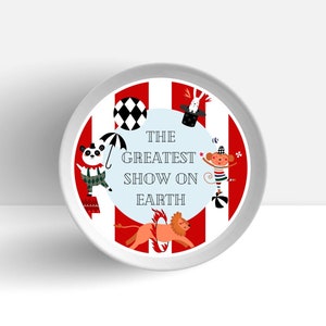 EDITABLE Circus Carnival Greatest Show Red Stripe Plate Insert Topper Birthday Party Decor Instant Download Kids  Themed Printable Digital