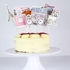 Paris Torten Topper, Französisches Café Cupcake Toppers, Pariser Geburtstagstorte Topper, Französische Bäckerei Tortendeko, Partydekoration