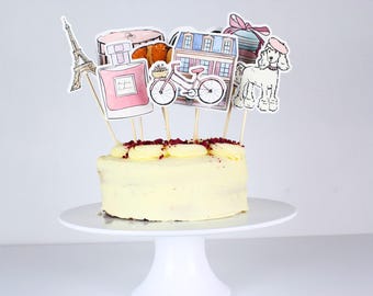 Paris Cake Toppers, French Cafe Cupcake Toppers, Parisian Birthday Cake Toppers, French Bakery Cake Toppers, Birthday Party Decorations