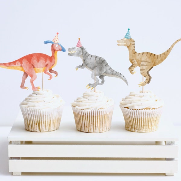 Dinosaur Cake Topper Modern Dino Jurassic Balloons Cupcake Birthday Party Decor Instant Download Kids  Themed Printable Digital Label