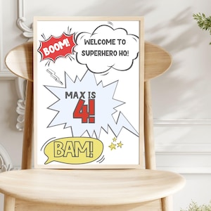 Editable Superhero Welcome sign Super Hero Birthday Party Minimalist Boys Party Sign Superheroes Party Signs Superhero Party Decorations