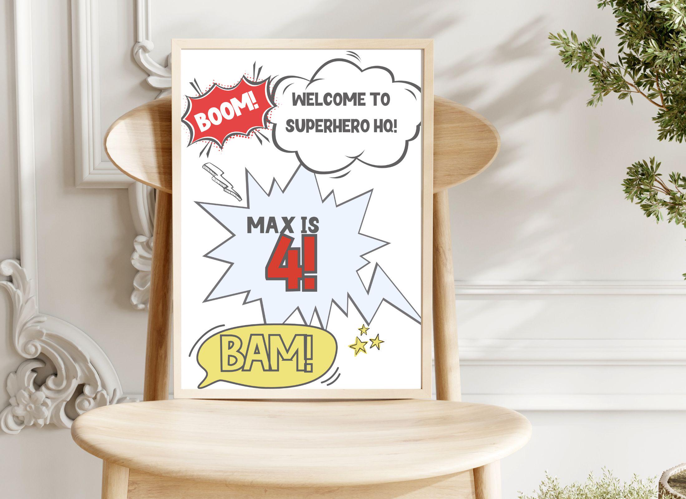 Editable Superhero Welcome sign Super Hero Birthday Party Minimalist Boys Party Sign Superheroes Party Signs Superhero Party Decorations