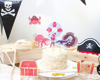 Pirate Cupcake Topper Set Ahoy Matey Party Decor Pirate Cake Toppers Shark Party Decor Birthday Party Decor Pirate Cake Decorations