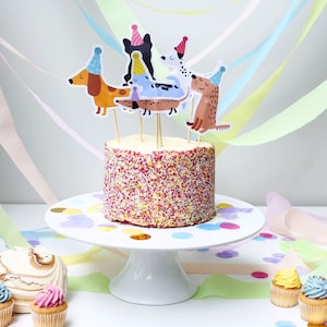 Dog Cake Toppers Welpen Pawty Kuchendeckel Mädchen Rosa Luftballons Geburtstagsparty Dekor Mädchen-Kuchen-Deckel, Hund Geburtstagsparty-Kuchen Toppers
