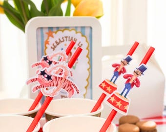 Bandeirinhas de Canudo de Circo, Conjunto de 10 Canudos Vermelhos de Carnaval, Decoração para Festa do Rei do Show
