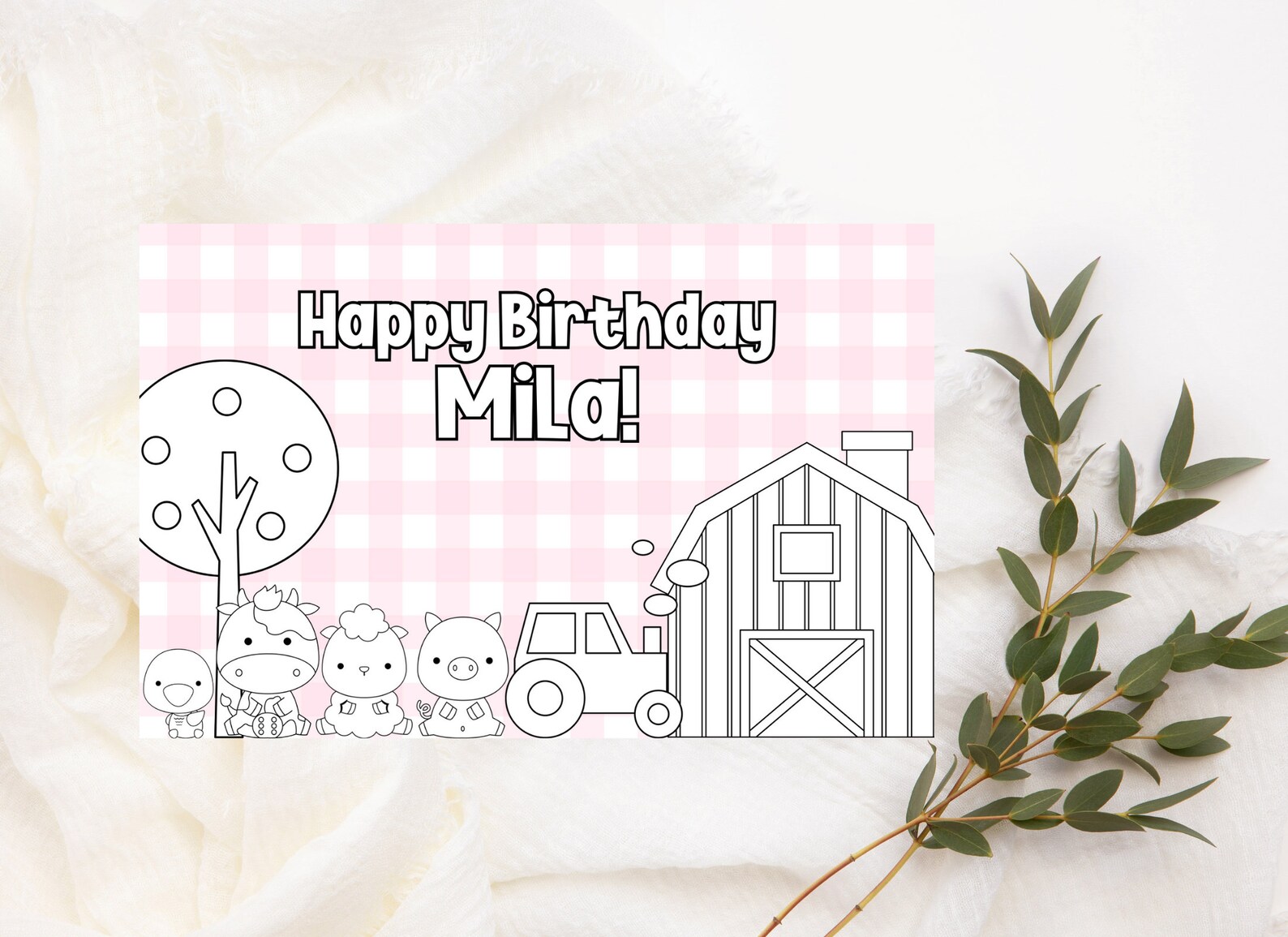 EDITABLE Pink Farm Cake Toppers, Pink Check Cake Toppers, Barn Cake ...