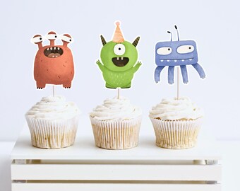 Druckbare Monster Kuchen Topper Kleine Monster Kuchen Topper Monster Geburtstagsparty Minimalist Jungen Cupcake Toppers 2