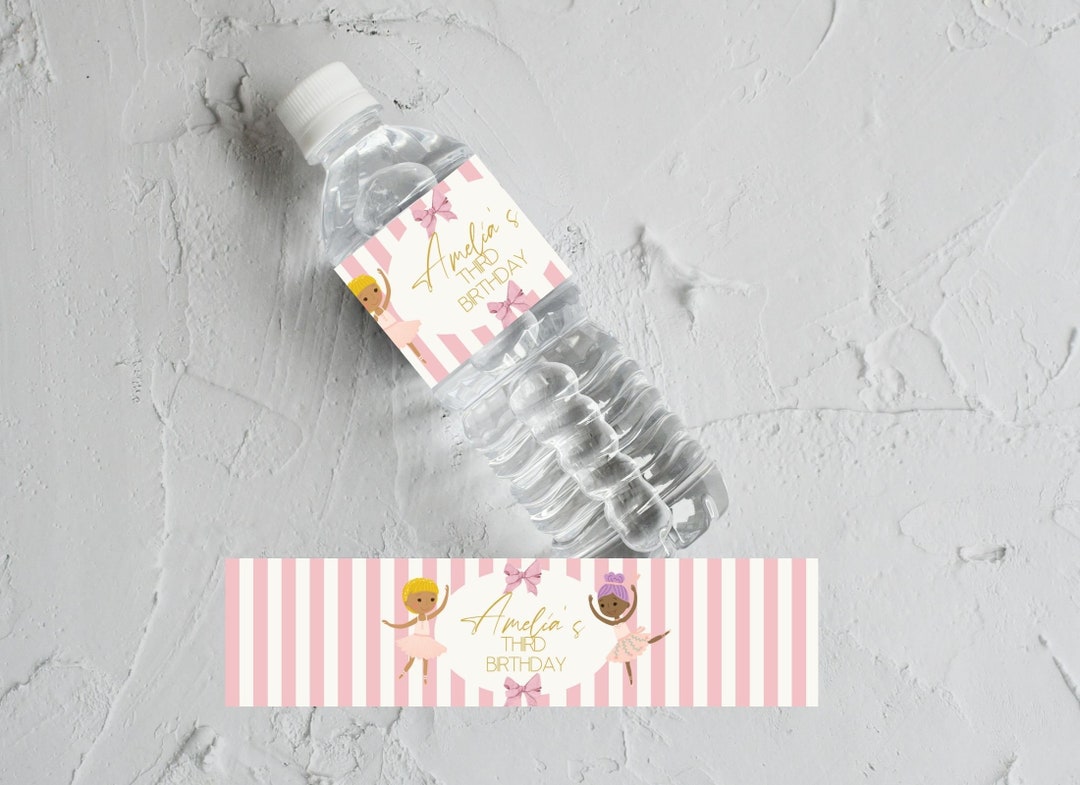 EDITABLE Ballerina Water Bottle Label Pink Stripe Ballet Dancer Girls