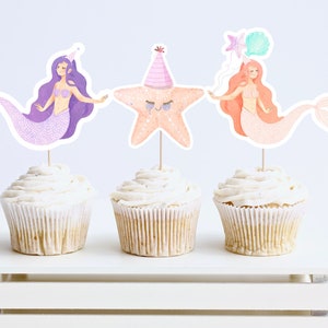 Mermaid Cake Topper Set - Pearl Balls, Seashells & Fish Tails For Under The Sea Birthday Party Decor