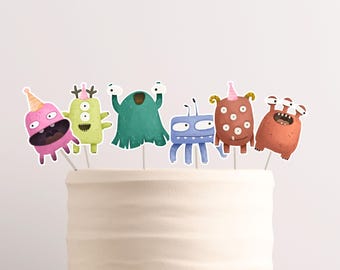 Druckbare Monster Kuchen Topper Kleine Monster Kuchen Topper Monster Geburtstagsparty Minimalist Jungen Cupcake Toppers 2