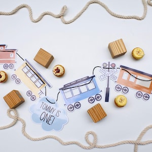 Guirnalda de tren personalizada, guirnalda de fiesta Chugga Chugga, pancarta de tren para dos cumpleaños, guirnalda de transporte, decoraciones para fiesta de cumpleaños, fiesta de tren