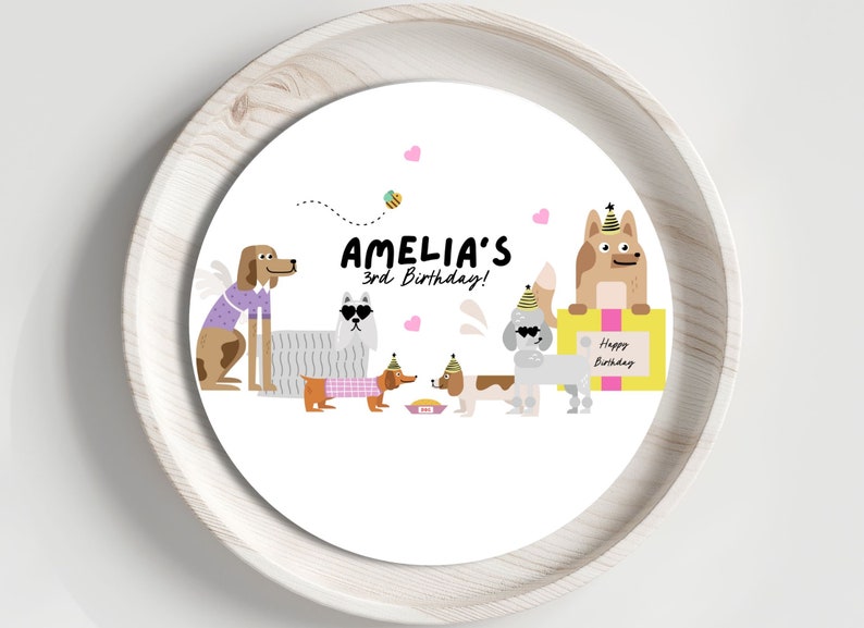 EDITABLE Dog Cake Topper Puppy Pawty Cupcake Topper Girls Pink Balloons Birthday Party Decor ...