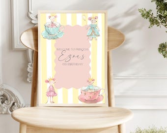 Editable Mouse Party Sign, Vintage Mouse Welcome Sign, Princess Birthday Party Sign, Girl Mouse Party Decor, Instant Download Party Sign