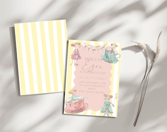 Editable Princess Mouse Invite, Vintage Mouse Invitation, Princess Birthday E-Vite, Girl Mouse Party Decor, Instant Download Invitation