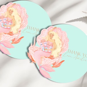 EDITABLE Mermaid Favor Tags Shellbration Party Thank You Tags Mermaid Party Decor Under the Sea Favour Labels Pink Party Instant Download