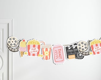 Movie Night Garland, Cinema Party Banner, Girls Birthday Bunting, Movie Birthday Decor, Sleepover Garland, Printable Instant Download