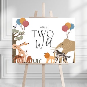 Editable Safari Animals Welcome Sign Jungle Animals Party Sign Zoo Animals Birthday Party Wild One Birthday Party Instant Download