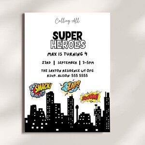 Editable Superhero Invite Super Hero Birthday Party Minimalist Boys Invite Superheroes Invitation Supehero Party Printable  Decor