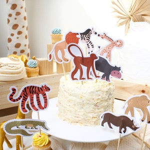 Décorations de gâteau Animaux de la jungle Décorations pour cupcakes animaux de la jungle Décorations de fête d&#39;anniversaire sauvages Un décoration de gâteau Lion Décorations de fête animaux