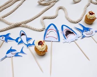 Personalized Shark Cake Toppers: Baby Shark Party Cupcake Decorations