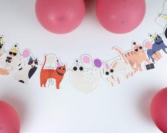 Katzengirlande, Katzengirlande, Katzenbanner, Haustierparty, Kinderkatzenpartydekoration, Kätzchen-Partydekor, Kinderzimmerdekoration für Kinder, Kätzchen-Party
