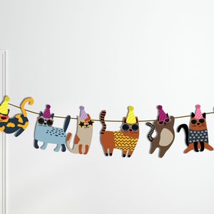 Cat Banner Bunting Kitty cat Birthday Party Decor Girl Purple Pink Sunglasses Kitten Garland  Pawty Kids Bedroom Decorations Kids Party