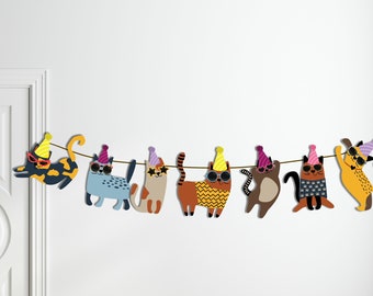 Cat Banner Bunting Kitty cat Birthday Party Decor Girl Purple Pink Sunglasses Kitten Garland  Pawty Kids Bedroom Decorations Kids Party