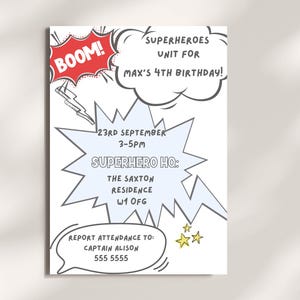 Editable Superhero Invite Super Hero Birthday Party Minimalist Boys Invite Superheroes Invitation Supehero Party Printable  Decor