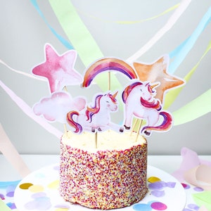 Eenhoorn regenboog caketoppers, roze meisjes cupcake toppers, ster caketoppers, magische caketoppers, meisjes verjaardagsfeestje decoraties