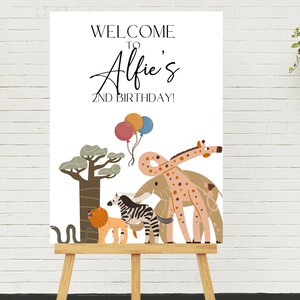 Editable Safari Animals Welcome Sign Jungle Animals Party Sign Zoo Animals Birthday Party Wild One Birthday Party Instant Download