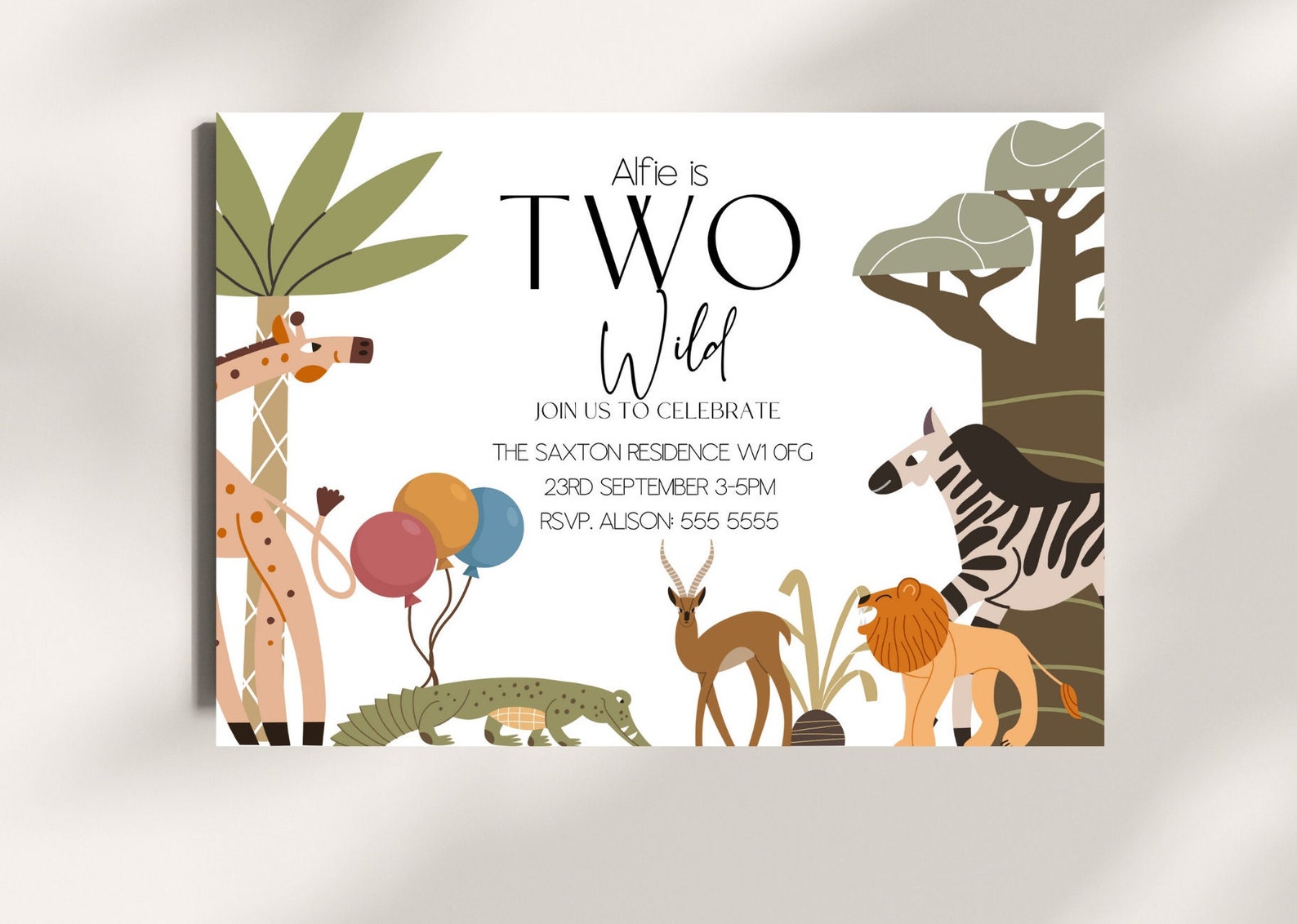 EDITABLE Safari Animal Invite Jungle Animal Party Invitation Zoo ...