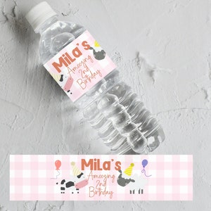 EDITABLE Pink Farm Label, Barnyard Water Label Pink Barn Party Label Pink Plaid Farm Label, Farm Animal Party, Printable Farm Label