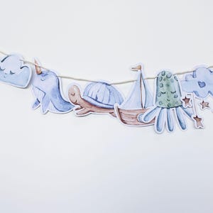 Custom Ocean Garland, Under The Sea Banner, Marine Party Bunting, Nautical Baby Shower Garland, Modern Ocean Party Decor, Boy Baby Shower