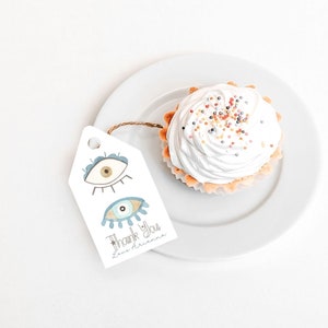 EDITABLE Evil Eye Greek Hamsa Heart Neutral Blue Thank You Tag Favour Label Baby Shower Decor Instant Download Personalised Printable