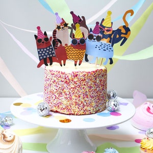 Cat Party Cake Toppers Kitty Cat Cupcake Decorations Kitten Birthday Sunglasses Pawty Girl Pink Purple Disco  Party Cake Toppers