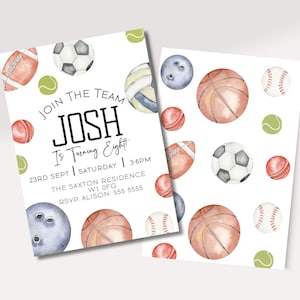 Editable Sports Invite, Ball Sport Birthday Party, Football Boys Invite Baseball Invitation Athlete Party Printable Decor Instant Download