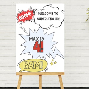 Editable Superhero Welcome sign Super Hero Birthday Party Minimalist Boys Party Sign Superheroes Party Signs Superhero Party Decorations
