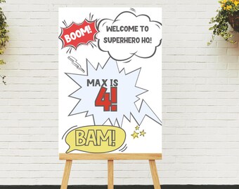 Editable Superhero Welcome sign Super Hero Birthday Party Minimalist Boys Party Sign Superheroes Party Signs Superhero Party Decorations