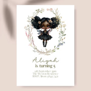 Black Fairy Invite Editable Wildflower Fairy Invitation Girls Floral Fairy Invitation Fairy Birthday Party Instant Download Fairy Princess