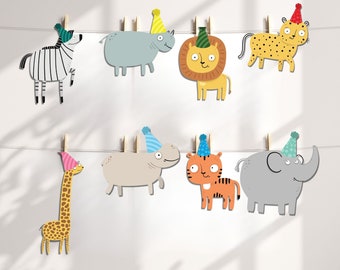 Instant Download Safari Animal Banner Jungle Animal Garland Zoo animal Bunting Wild One Party Decor First Birthday Decor Safari Party Decor