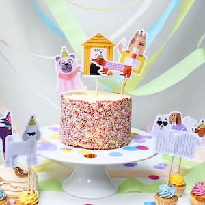 Toppers de pastel de perro Cachorro Pawty Cupcake Toppers Niñas Globos Rosas Fiesta de Cumpleaños Decoración Niñas Pastel Toppers, Perro Cumpleaños Fiesta Pastel Toppers