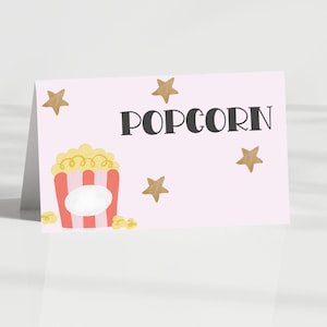 Editable Movie Food Label, Cinema Party Label, Girls Birthday Place card Movie Birthday Decor Sleepover Food Tent Printable Instant Download