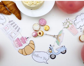 Paris Party Garland, French Cafe Banner, Parisian Birthday Garland, French Bakery Bunting, Birthday Party Decorations Girls Birthday Decor
