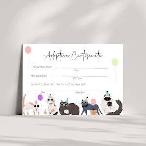 Printable Cat Adoption Certificate, Kitten Party Props, Pet Pawty Kitten Adoption , Instant Download Decor, Cat Party Adopt a Cat Form