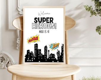 Editable Superhero Welcome sign Super Hero Birthday Party Minimalist Boys Party Sign Superheroes Party Signs Superhero Party Decorations