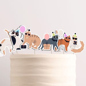 Printable Cat Cake Toppers, Kitten Party Cake Decor, Pet Pawty Decor, Instant Download Decor, Cat Cupcake Toppers, Kitty Cat Cake Toppers
