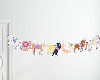 Printable Horse Garland, Pony Party Decor, Equestrian Banner, Instant Download Decor, Cowgirl Party Bunting, Pony Garland Horse Birthday