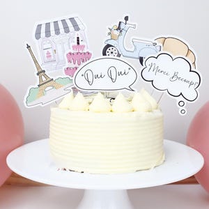 Adornos para tartas de París, adornos para cupcakes de cafetería francesa, adornos para tartas de cumpleaños parisinas, adornos para tartas de panadería francesa, decoraciones para fiestas de cumpleaños