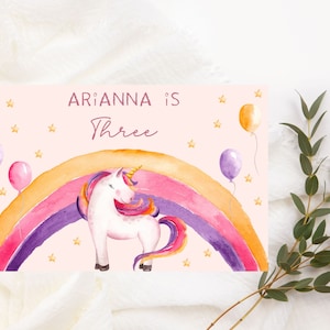 EDITIERBARE Einhörner Papier Tischset Regenbogen Sterne rosa Mädchen Luftballons Geburtstag Party Dekor Instant Download Kinder druckbare Digital