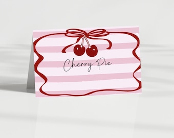 Editable Cherry Food Label, Cherry First Birthday Tents, Cherry On Top Decor, Summer Food Labels, Red Birthday Party, Digital Download Decor